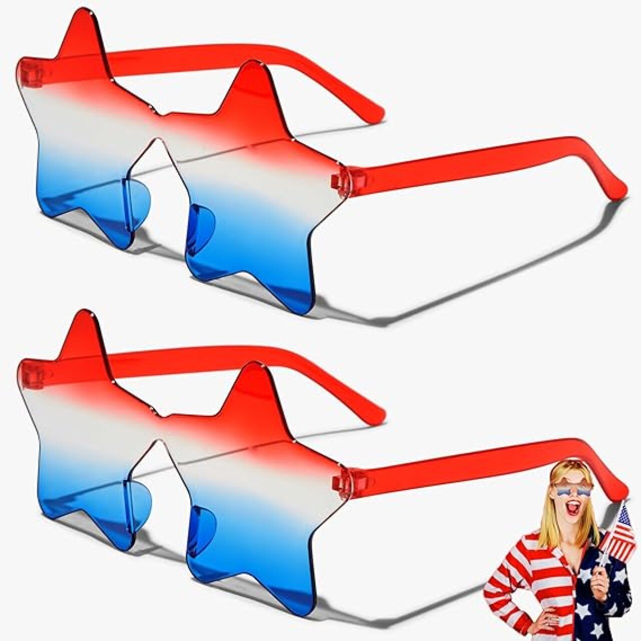 Star-Sunglasses 2pcs Patriotic Rimless Star Shaped Sunglasses Party Wearables 4th of July